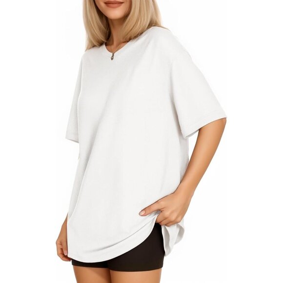 Women's Oversized Cotton Blend T Shirt Crew Neck Short Sleeve Casual Top - Picture 3 of 8